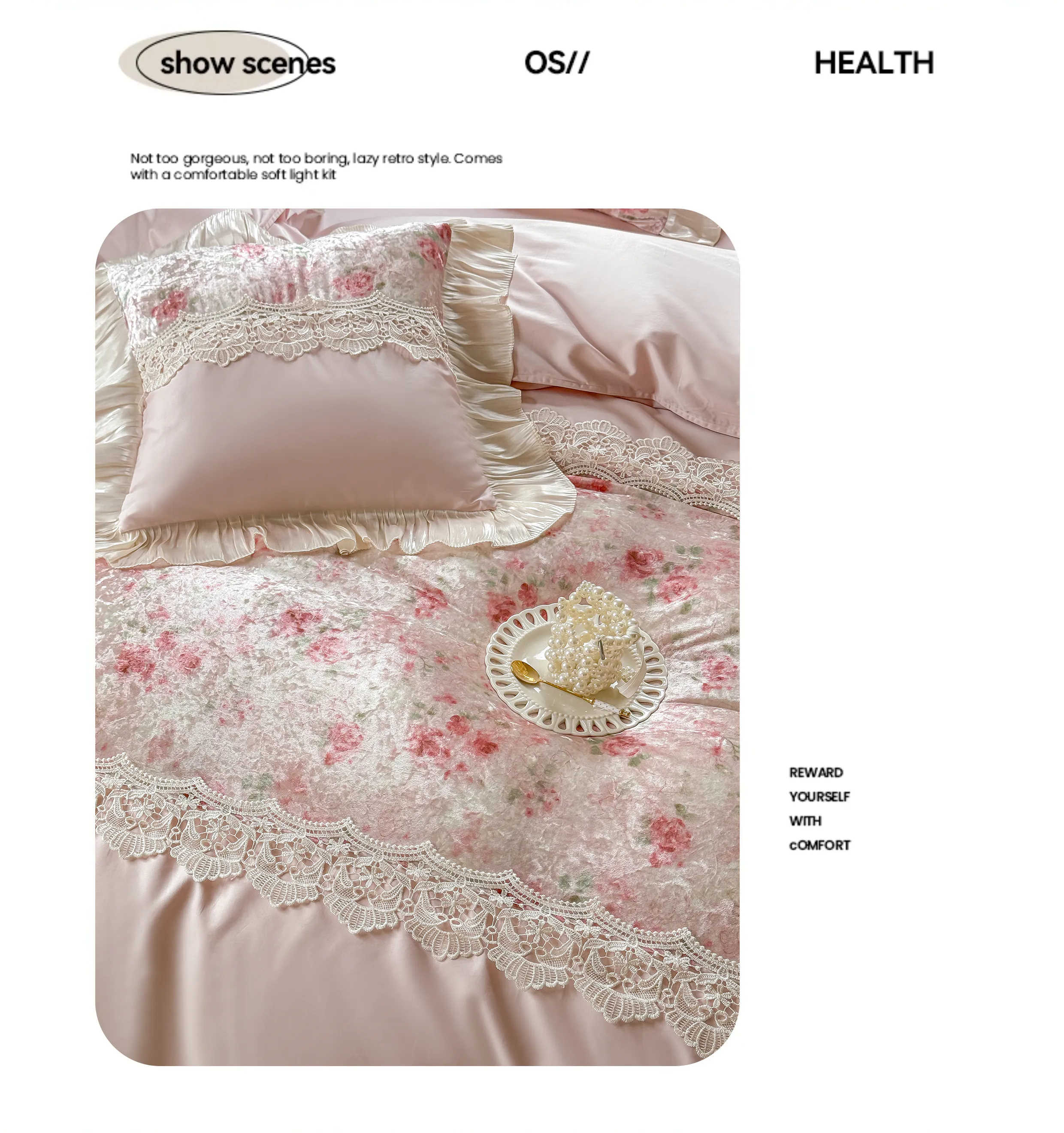 Ultra-Soft-Pink-Floral-Velvet-100-Long-Staple-Cotton-Lace-Trim-Bedding-Set08