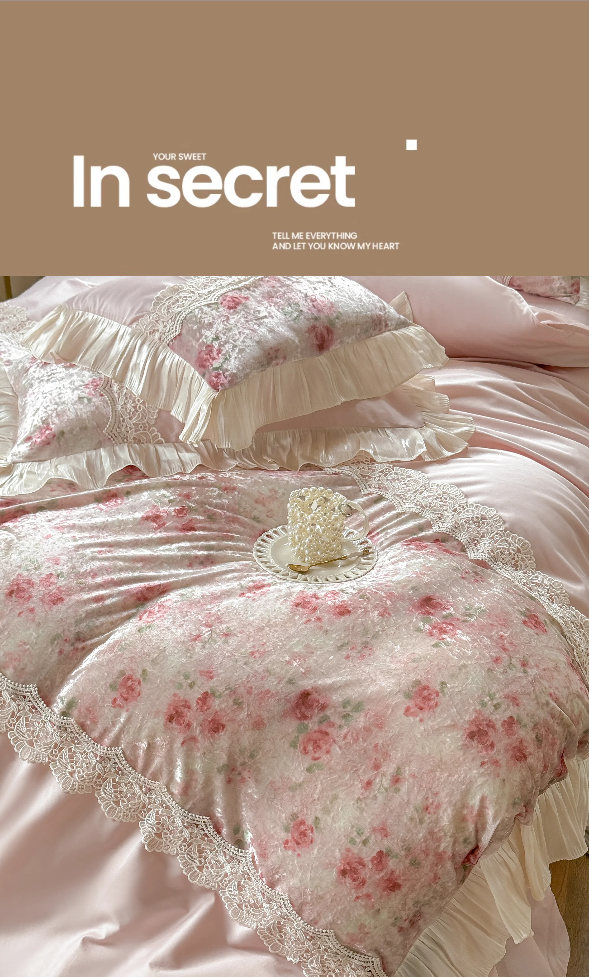 Ultra-Soft-Pink-Floral-Velvet-100-Long-Staple-Cotton-Lace-Trim-Bedding-Set11