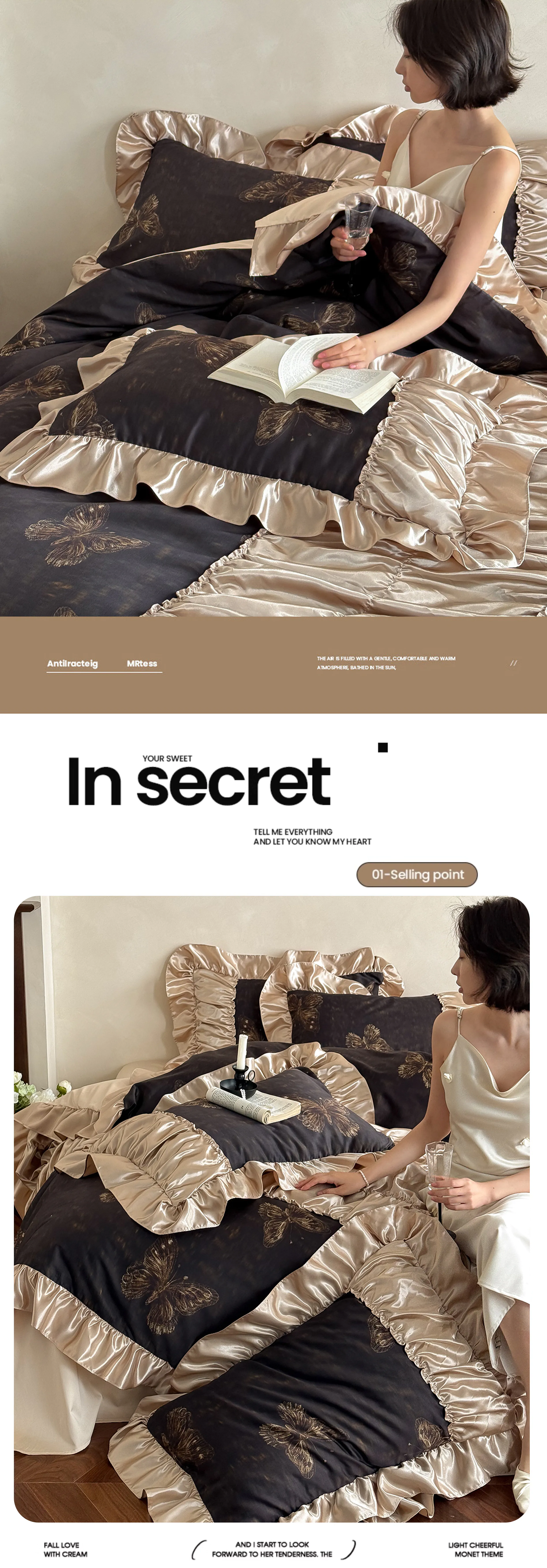 Vintage-Butterfly-Print-Silky-Ruffle-Edges-Tencel-Cotton-Quilt-Cover-4-Pcs-Set10