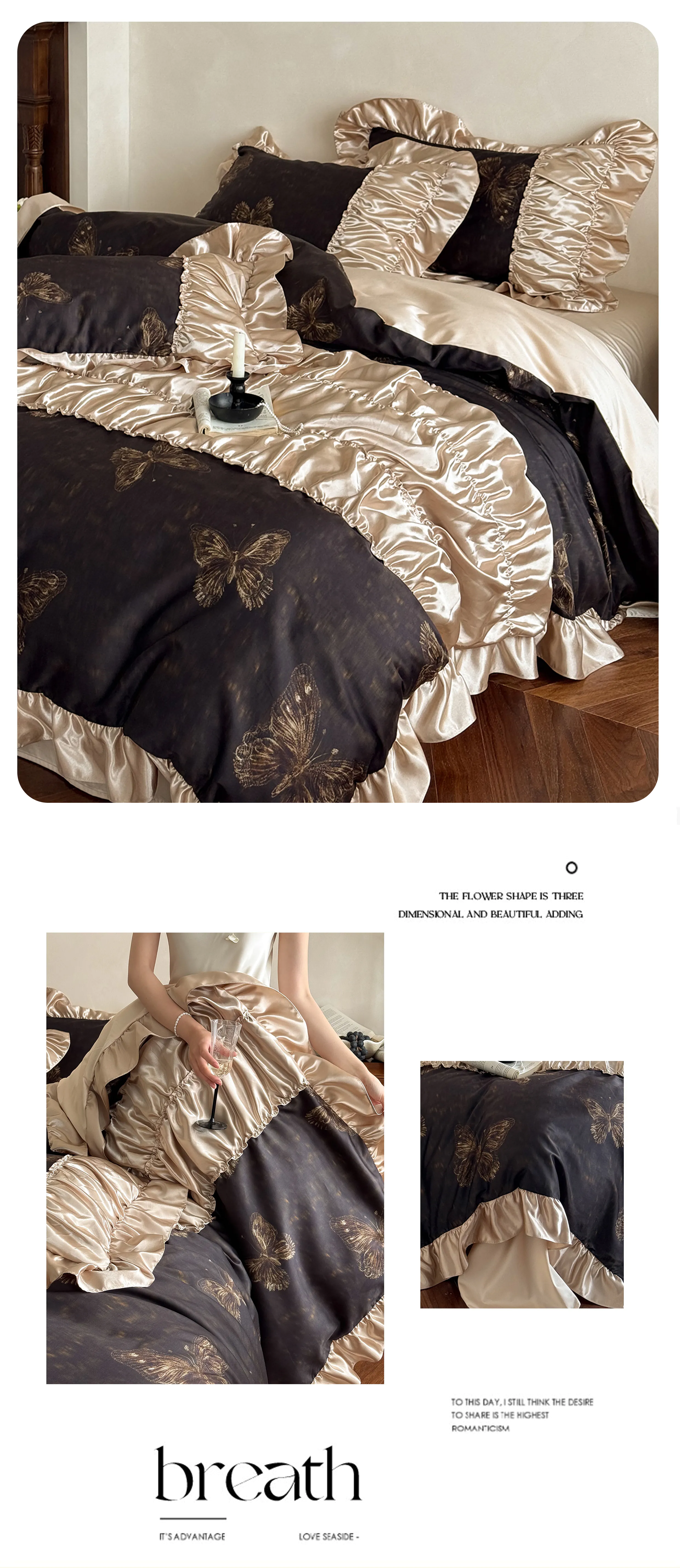 Vintage-Butterfly-Print-Silky-Ruffle-Edges-Tencel-Cotton-Quilt-Cover-4-Pcs-Set11
