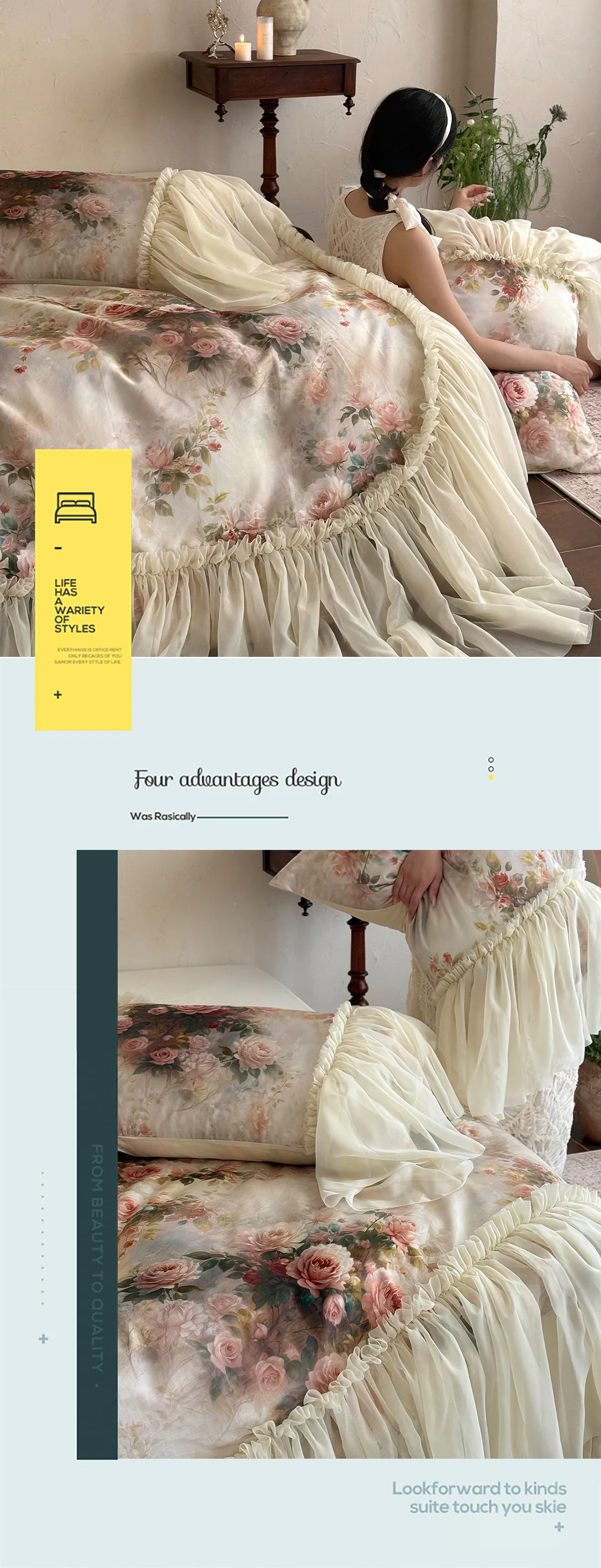 Vintage-French-Rose-Garden-50s-100-Cotton-Floral-Duvet-Cover-Bedding-Set09