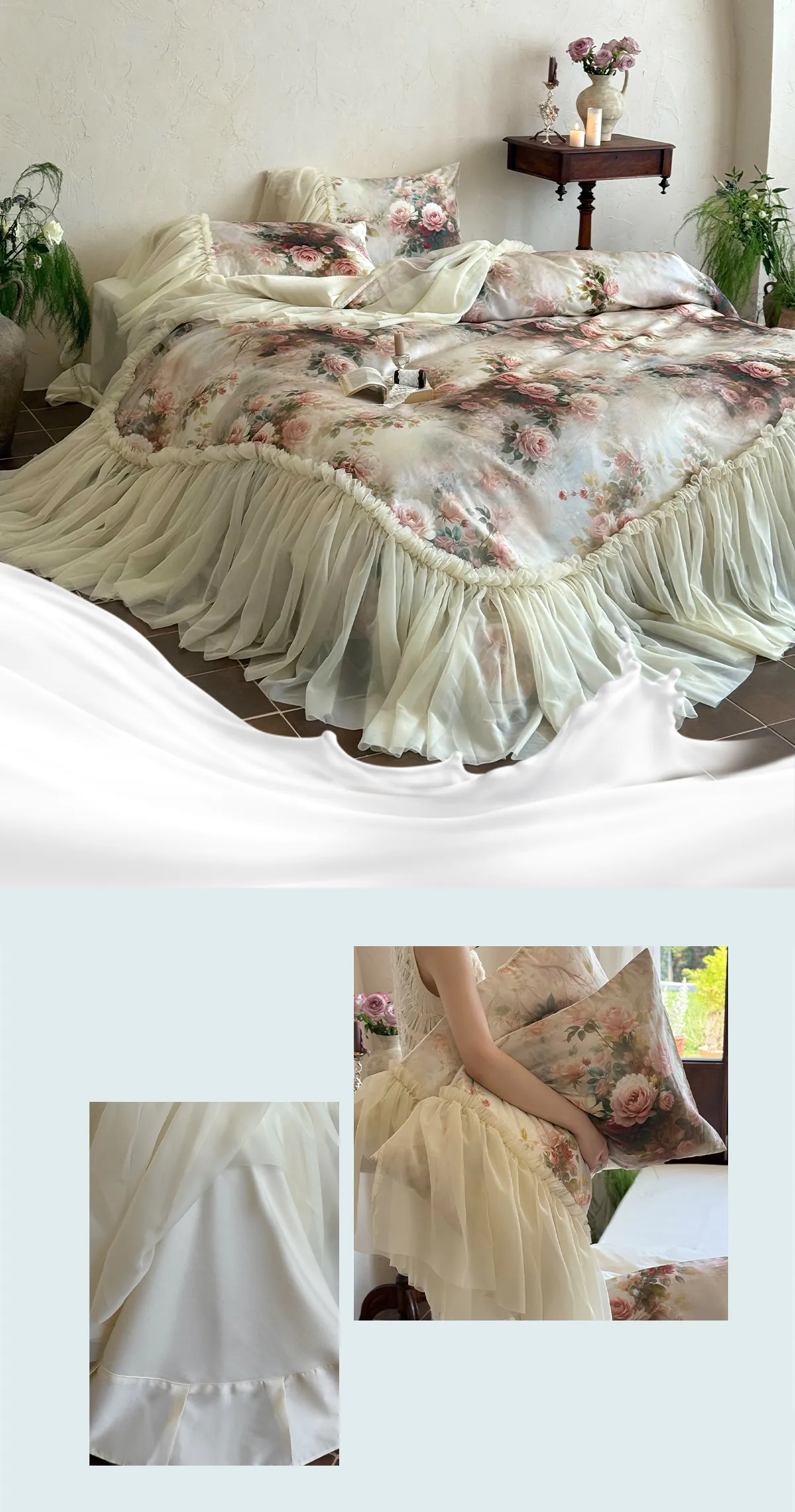 Vintage-French-Rose-Garden-50s-100-Cotton-Floral-Duvet-Cover-Bedding-Set10