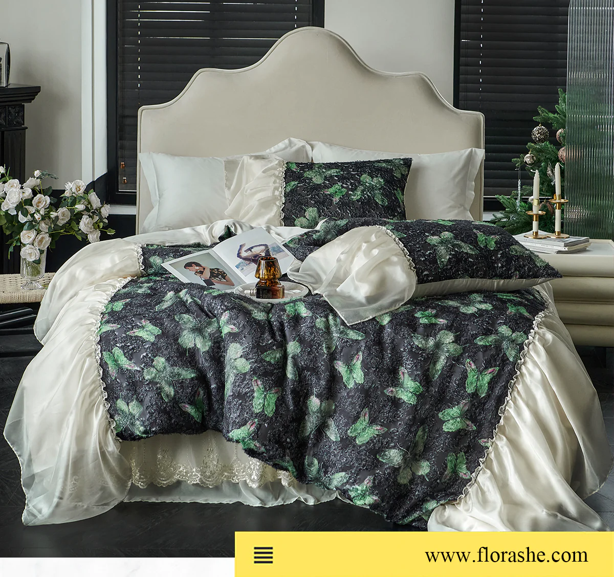 Modern-60s-Tencel-Butterfly-Ruffle-Trim-Bedding-4-Pcs-Set-Queen-King-Size07
