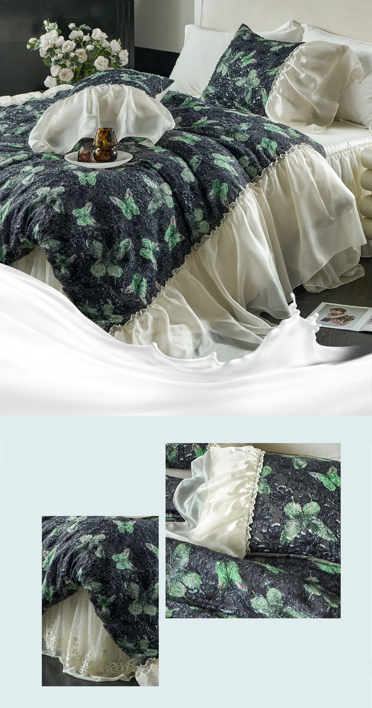 Modern-60s-Tencel-Butterfly-Ruffle-Trim-Bedding-4-Pcs-Set-Queen-King-Size10