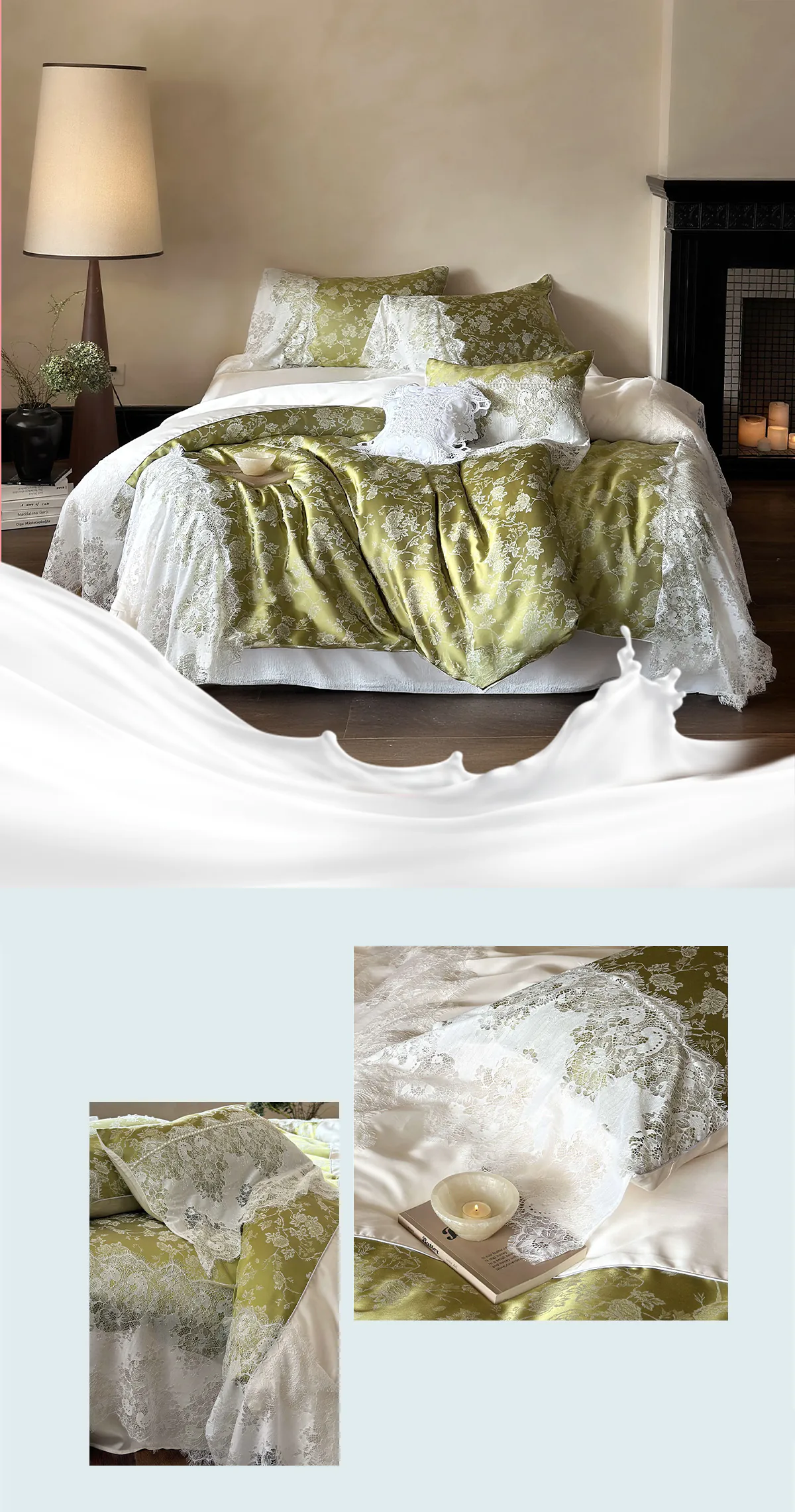 Elegant-Olive-Green-Lace-Trim-Jacquard-Duvet-Cover-Pillowcases-Bedding-Set10