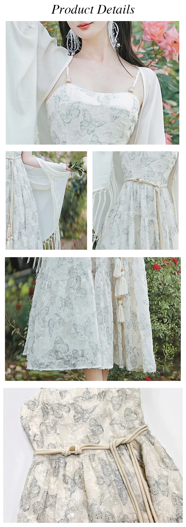Elegant-French-Butterfly-Garden-Beach-Sundress-with-Tassel-Cardigan-Set09