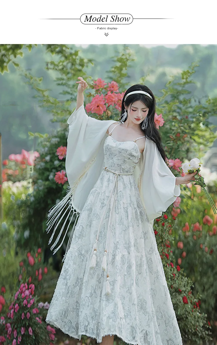 Elegant-French-Butterfly-Garden-Beach-Sundress-with-Tassel-Cardigan-Set10