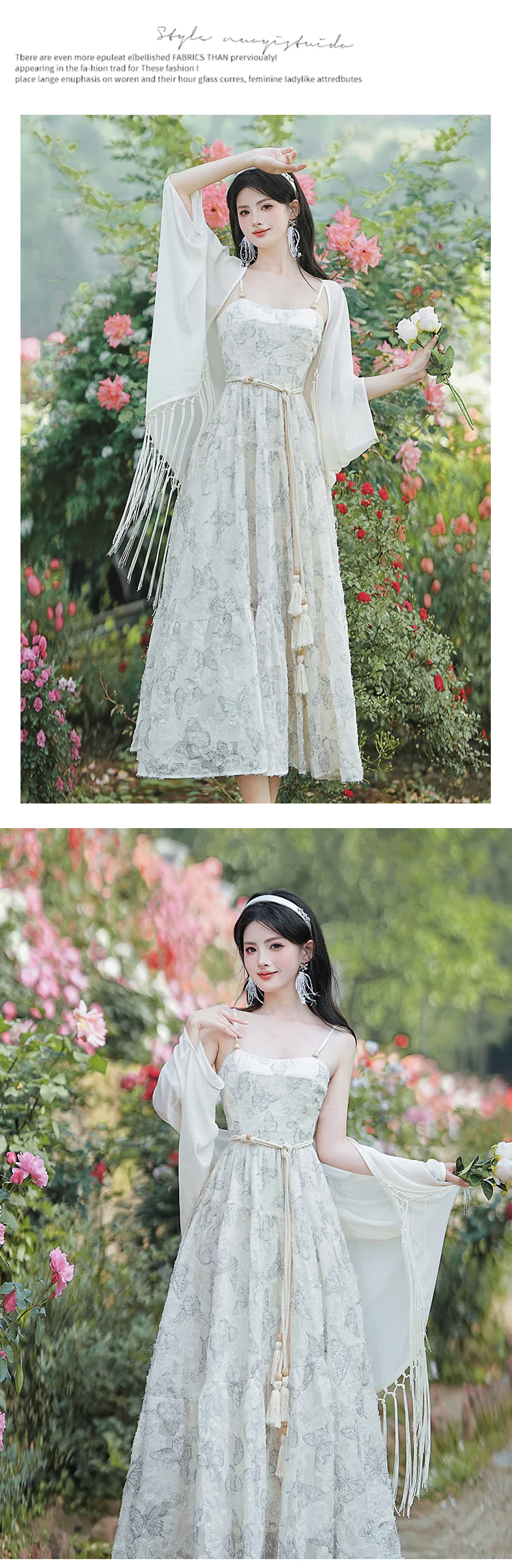 Elegant-French-Butterfly-Garden-Beach-Sundress-with-Tassel-Cardigan-Set14