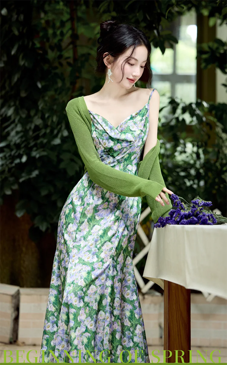 Stylish-Cowl-Neck-Green-Floral-Maxi-Dress-with-Matching-Cardigan-Set07
