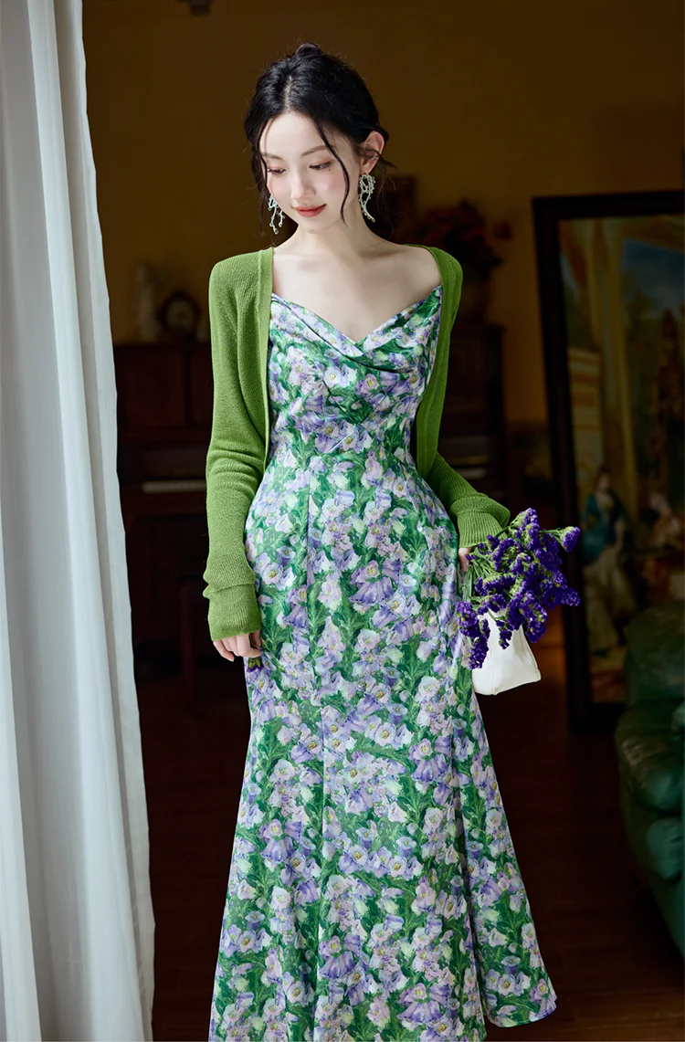 Stylish-Cowl-Neck-Green-Floral-Maxi-Dress-with-Matching-Cardigan-Set08