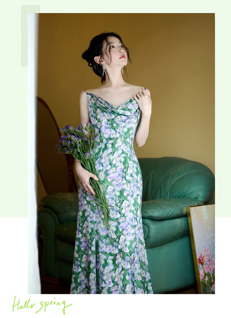 Stylish-Cowl-Neck-Green-Floral-Maxi-Dress-with-Matching-Cardigan-Set11