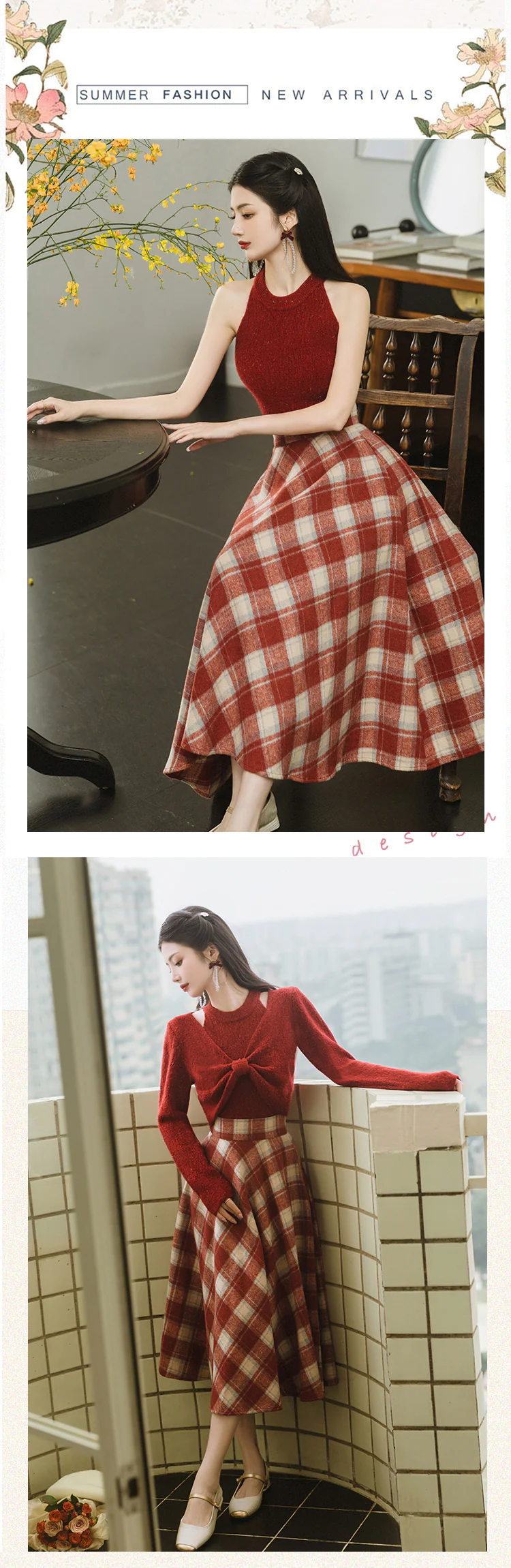 Stylish-Red-Sweater-with-Plaid-Skirt-2-Piece-Set-Spring-Fall-Casual-Outfit12