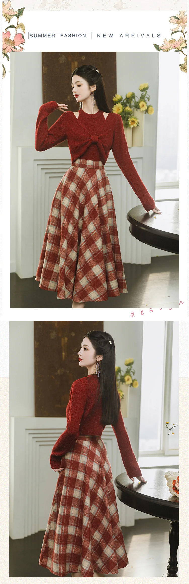 Stylish-Red-Sweater-with-Plaid-Skirt-2-Piece-Set-Spring-Fall-Casual-Outfit14