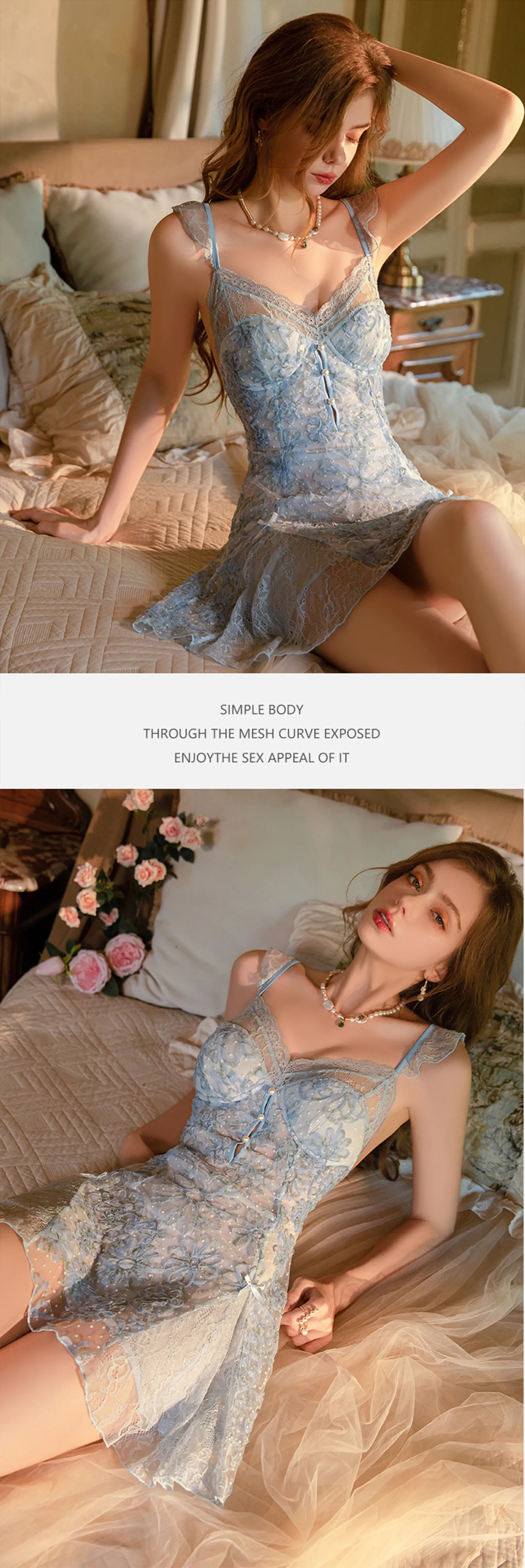 3D-Floral-Polka-Dot-See-Through-Sheer-Lace-Tulle-Slip-Babydoll-Sleepwear15
