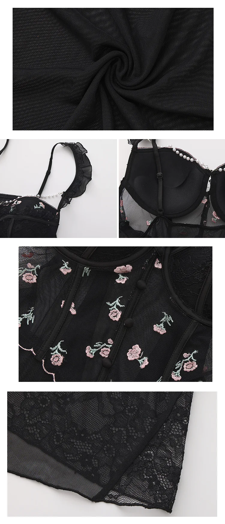Black-Vintage-Floral-Embroidery-Sheer-Mesh-Bustier-Babydoll-Lingerie14