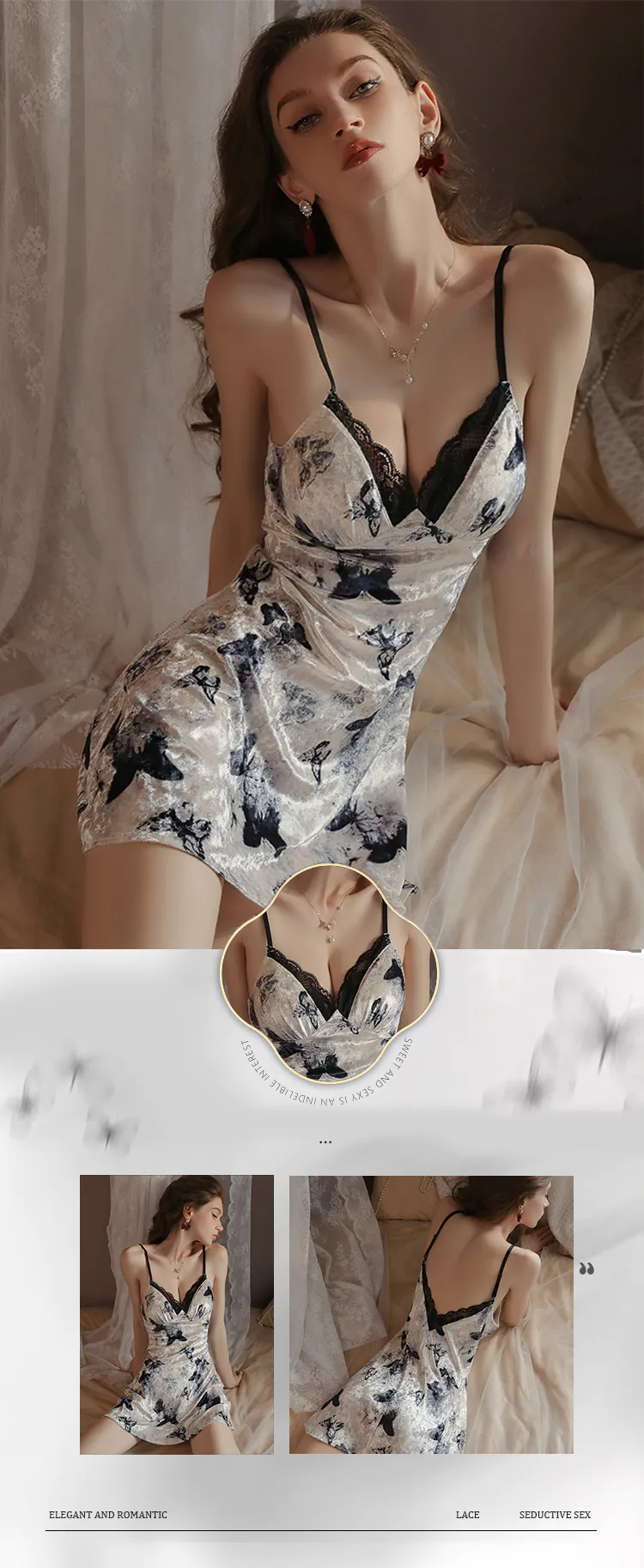 Ladies-Sexy-Low-Cut-Lingerie-Butterfly-Print-Open-Back-Nightgown07