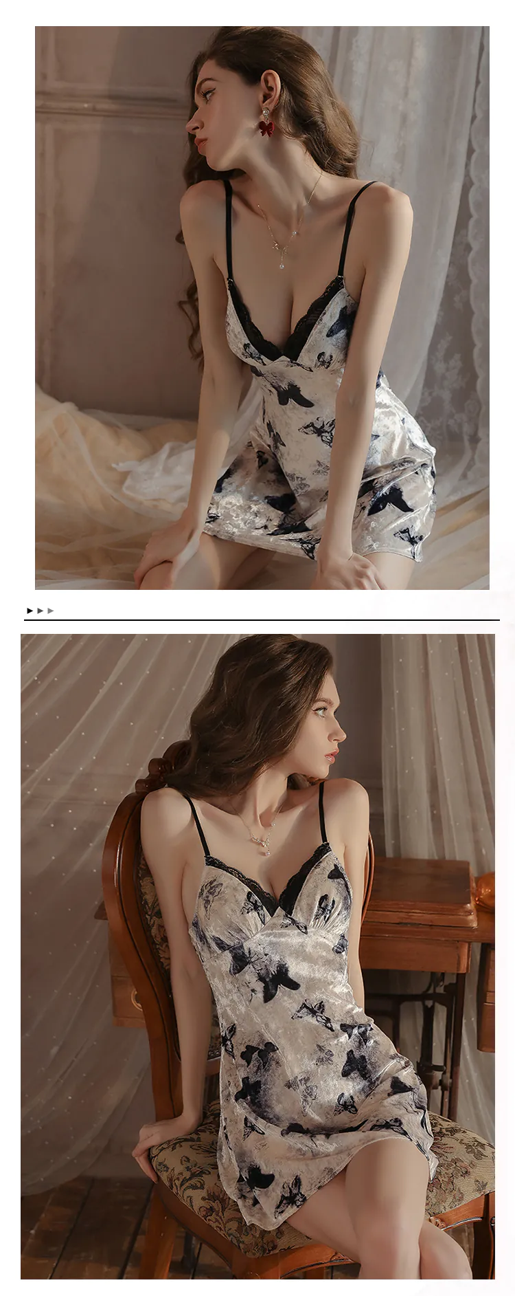 Ladies-Sexy-Low-Cut-Lingerie-Butterfly-Print-Open-Back-Nightgown12