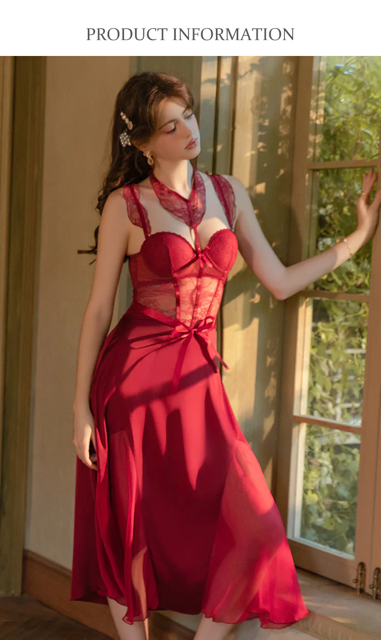 Romantic-Halter-Neck-Scalloped-Lace-Underwire-Corset-Chemise-Nightgown09