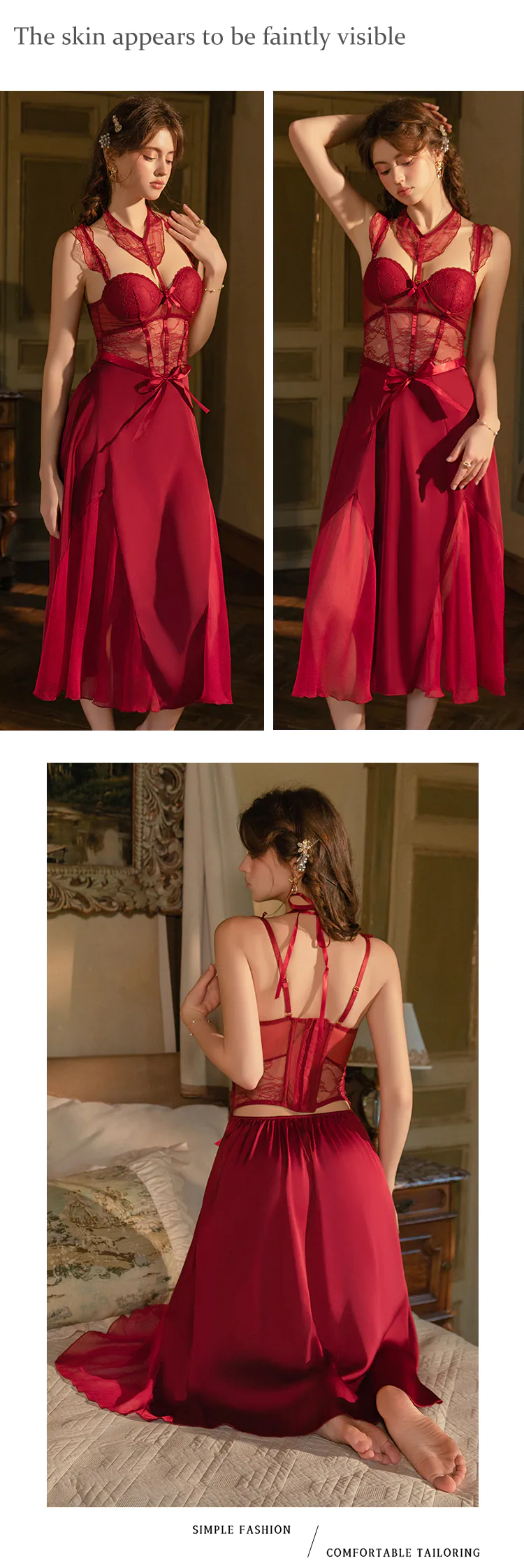 Romantic-Halter-Neck-Scalloped-Lace-Underwire-Corset-Chemise-Nightgown10
