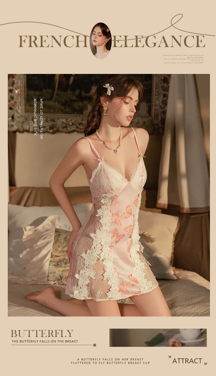 V-Neck-Butterfly-Print-Sheer-Mesh-Lace-Spaghetti-Strap-Babydoll-Nightgown09