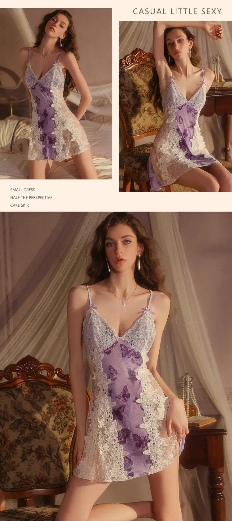V-Neck-Butterfly-Print-Sheer-Mesh-Lace-Spaghetti-Strap-Babydoll-Nightgown16