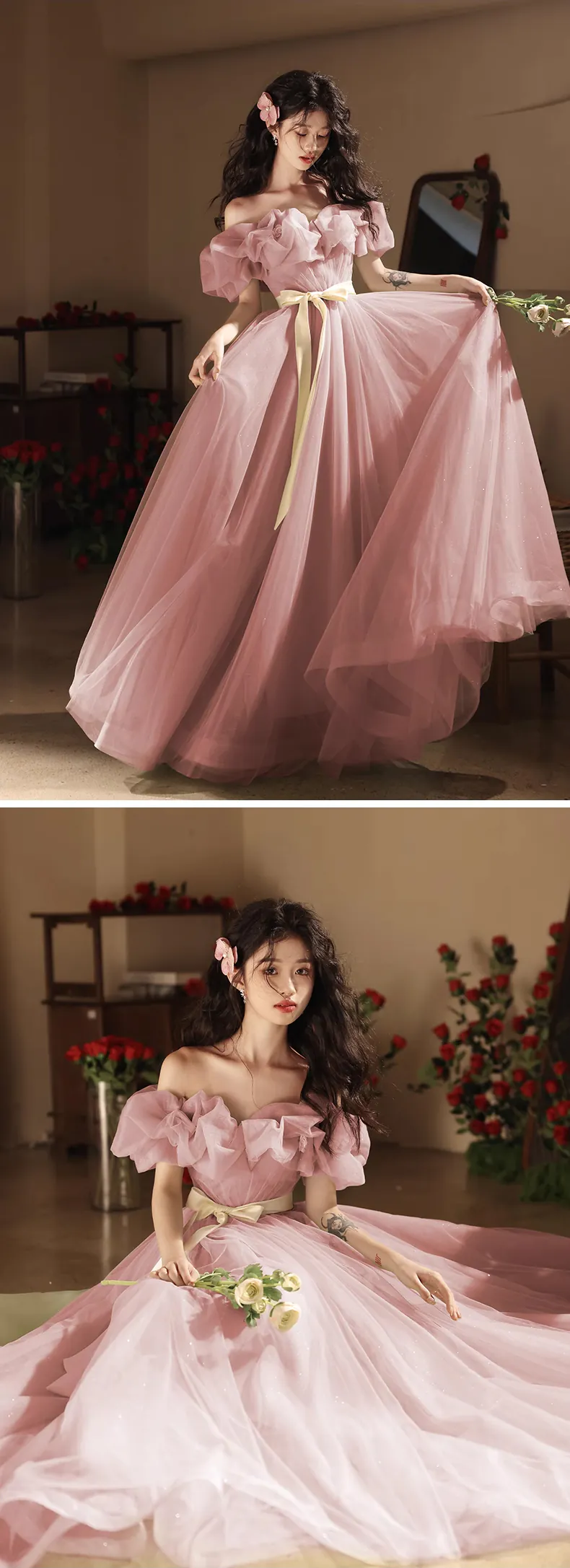 Beautiful-Pink-Off-the-Shoulder-Puffy-Tulle-Prom-Occasion-Evening-Dress12