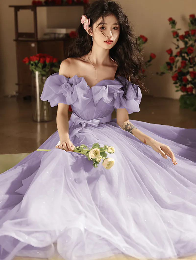 slim fit dress slacks A Line Floral Tulle V-Neck Short Sleeve Formal Evening Dress