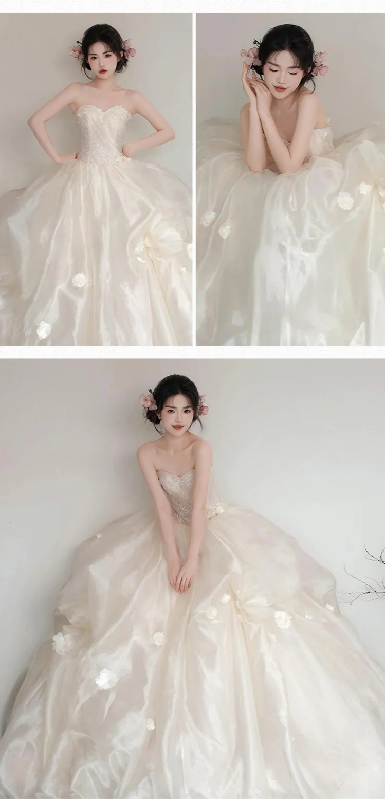 Sweet-Creamy-White-Princess-Tube-Top-Puffy-Skirt-Strapless-Formal-Maxi-Dress09
