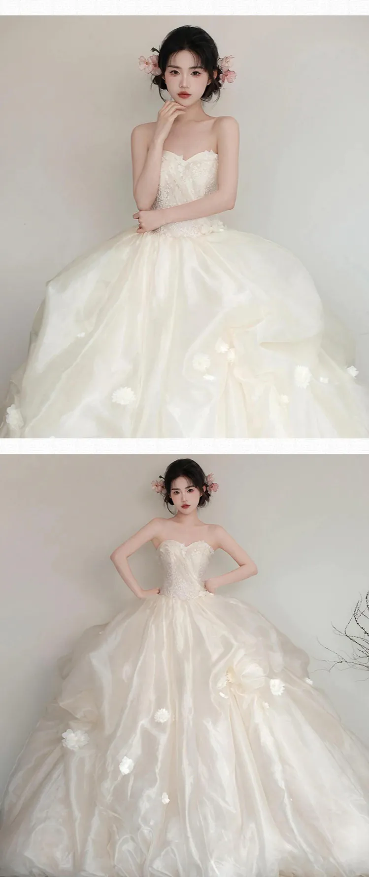 Sweet-Creamy-White-Princess-Tube-Top-Puffy-Skirt-Strapless-Formal-Maxi-Dress10