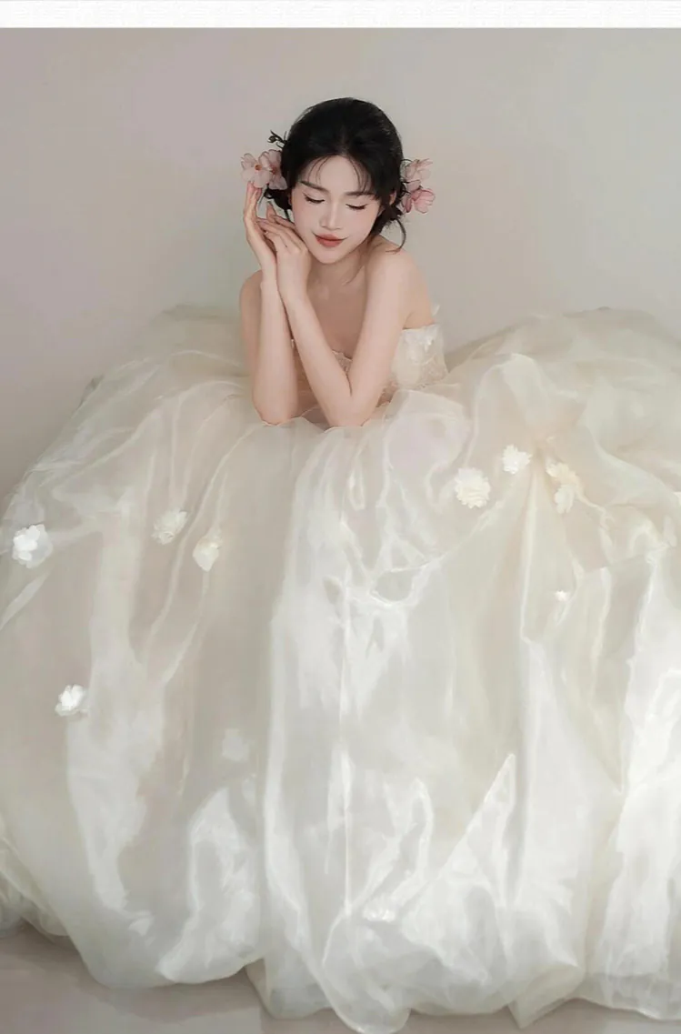 Sweet-Creamy-White-Princess-Tube-Top-Puffy-Skirt-Strapless-Formal-Maxi-Dress11
