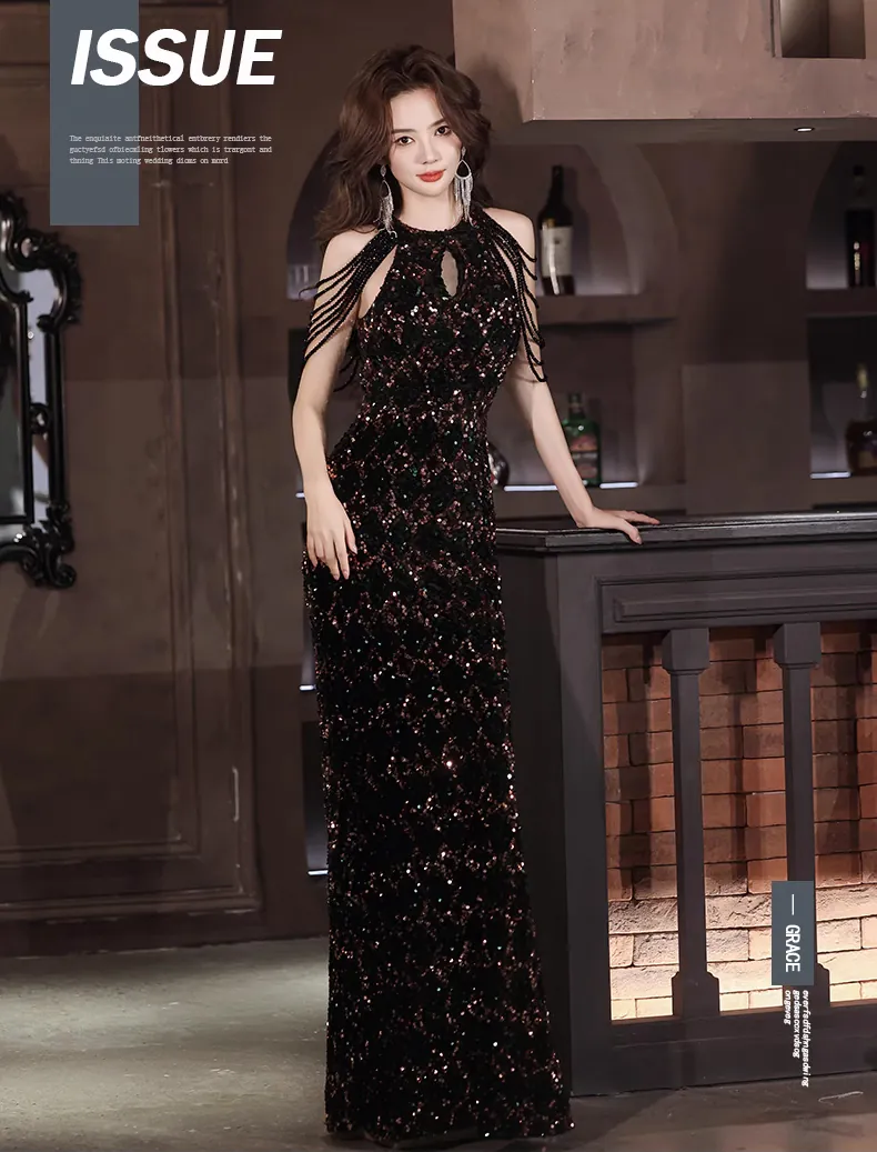 Unique-Halter-Neck-Fringe-Plus-Size-Black-Sparkly-Prom-Dress-Ball-Gown07