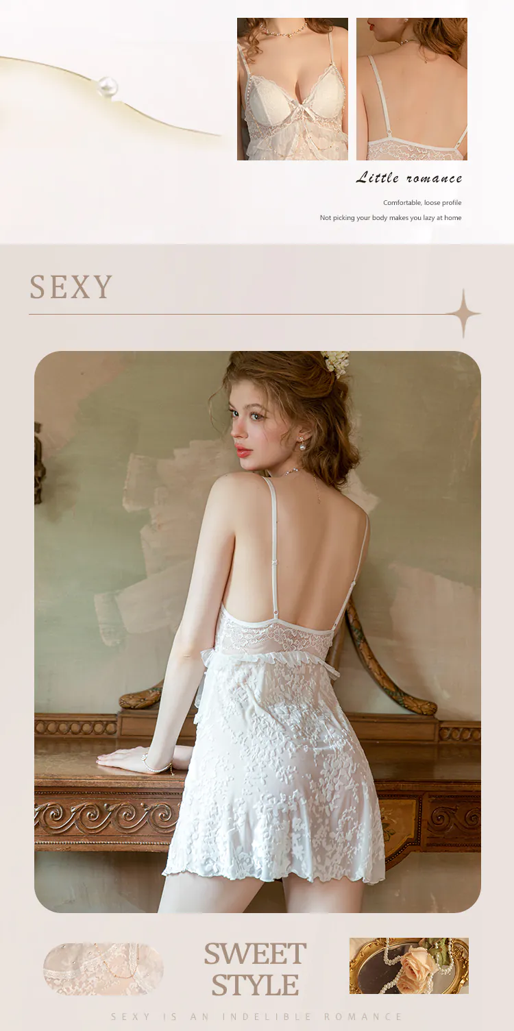 Velvet-Flocked-Pearl-Chain-Deep-V-Neck-Backless-Lace-Camisole-Nightgown10