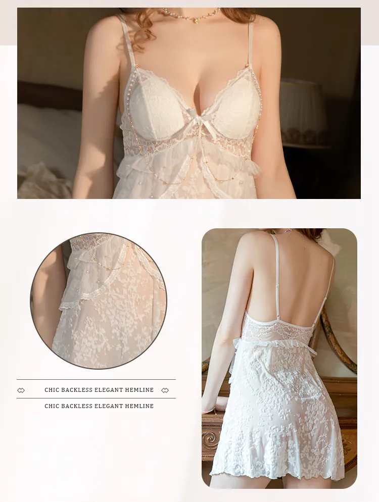 Velvet-Flocked-Pearl-Chain-Deep-V-Neck-Backless-Lace-Camisole-Nightgown11