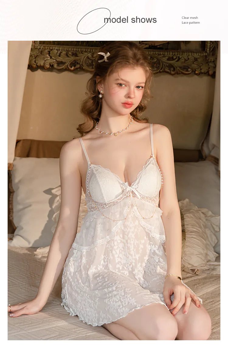 Velvet-Flocked-Pearl-Chain-Deep-V-Neck-Backless-Lace-Camisole-Nightgown13
