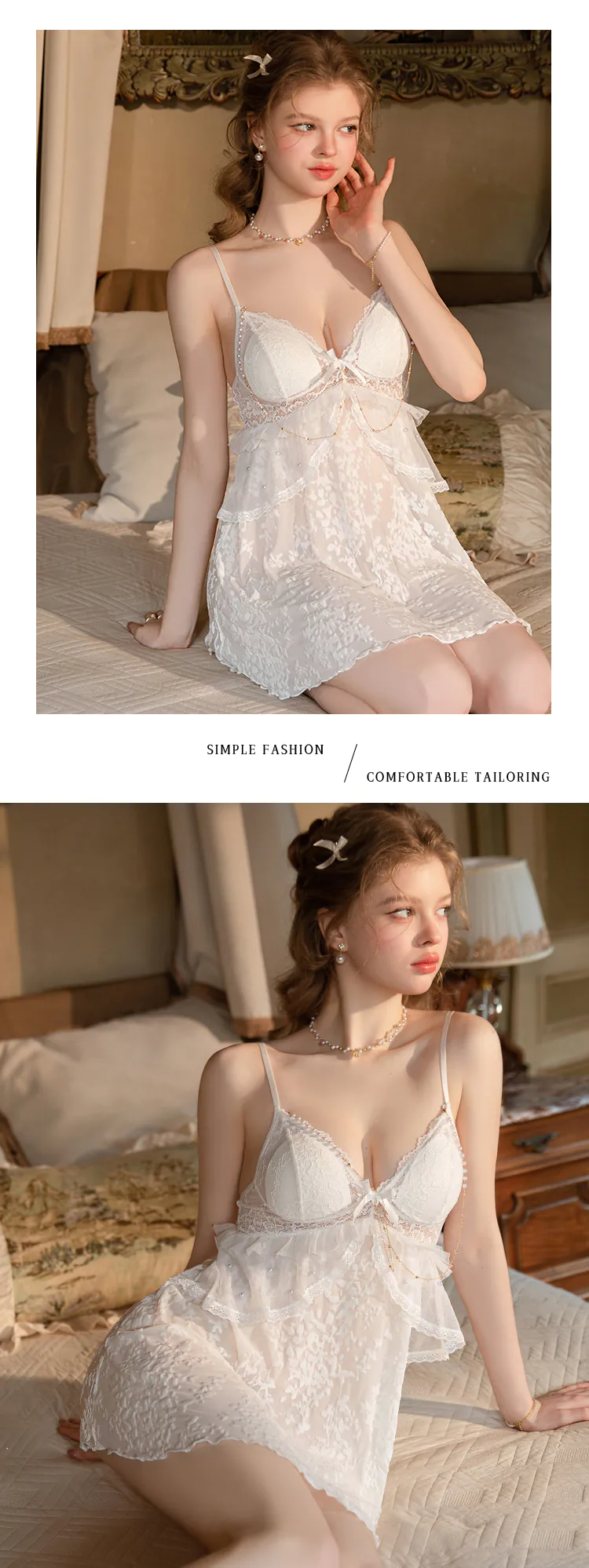 Velvet-Flocked-Pearl-Chain-Deep-V-Neck-Backless-Lace-Camisole-Nightgown15
