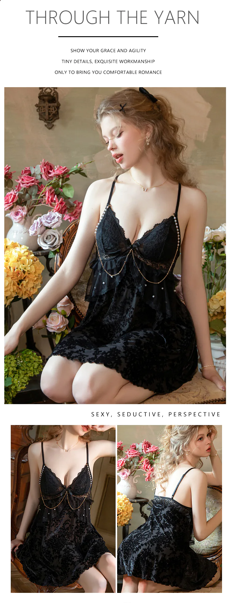 Velvet-Flocked-Pearl-Chain-Deep-V-Neck-Backless-Lace-Camisole-Nightgown16