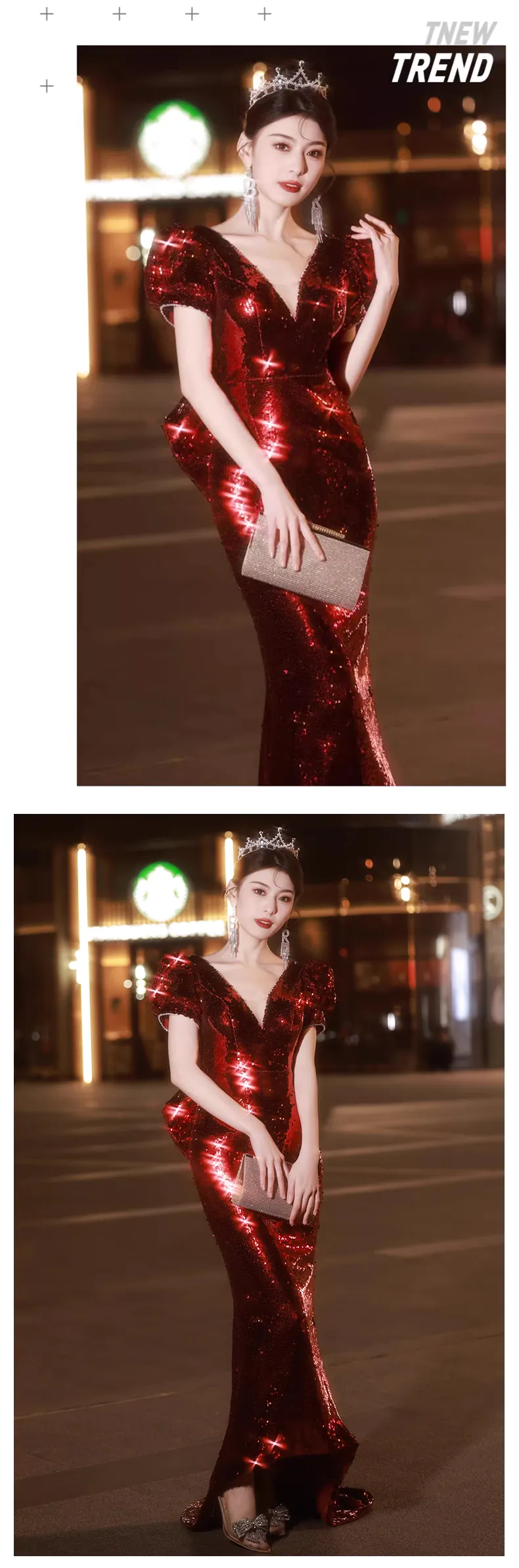 Beautiful-Burgundy-V-Neck-Sequin-Mermaid-Prom-Formal-Evening-Dress13