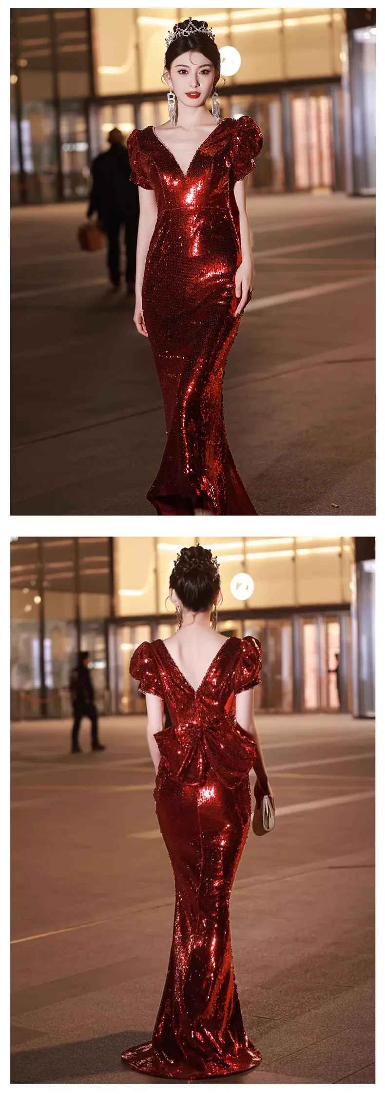 Beautiful-Burgundy-V-Neck-Sequin-Mermaid-Prom-Formal-Evening-Dress15