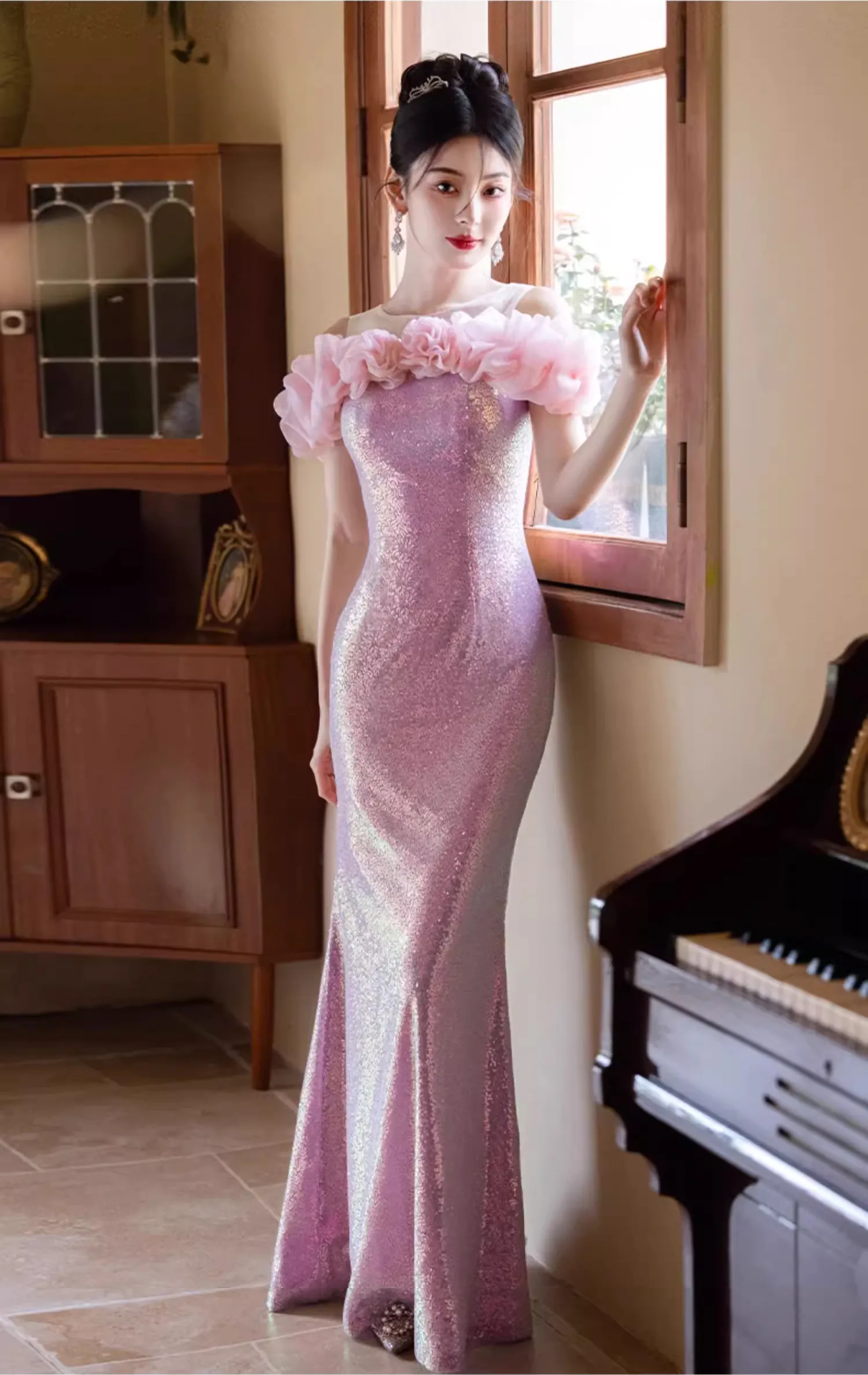 Charming-Pink-Sequin-Mermaid-Long-Evening-Gown-Banquet-Party-Dress12