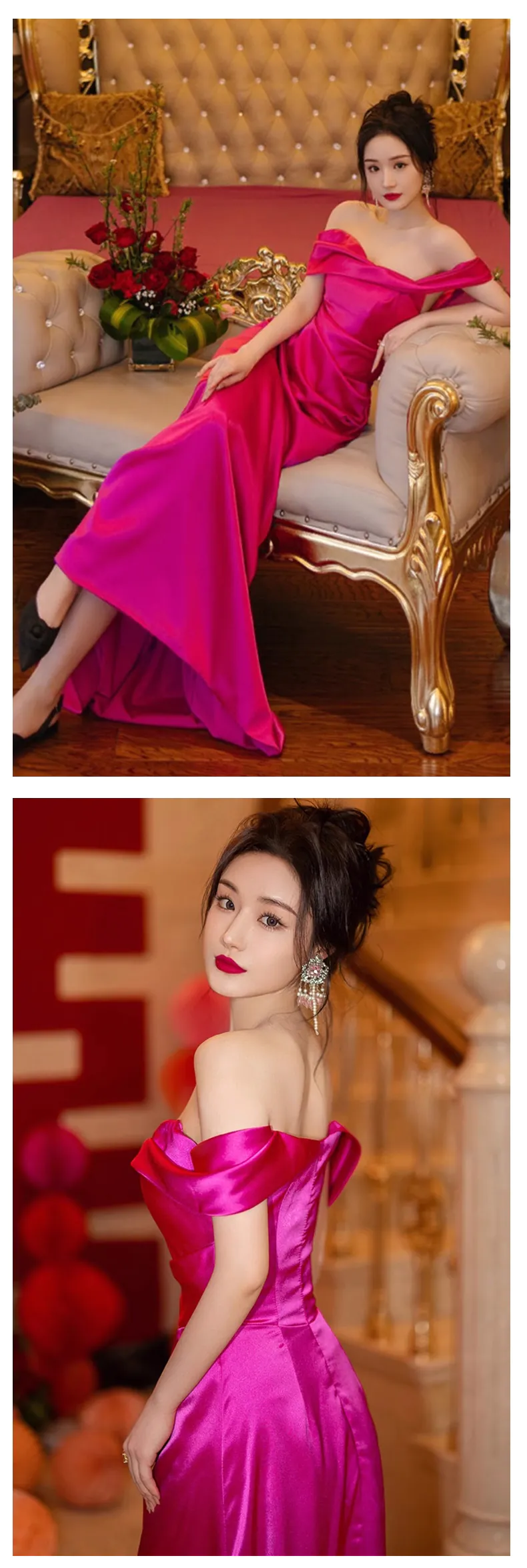Chic-Rose-Red-Off-the-Shoulder-Satin-Bridal-Gown-Formal-Prom-Dress09
