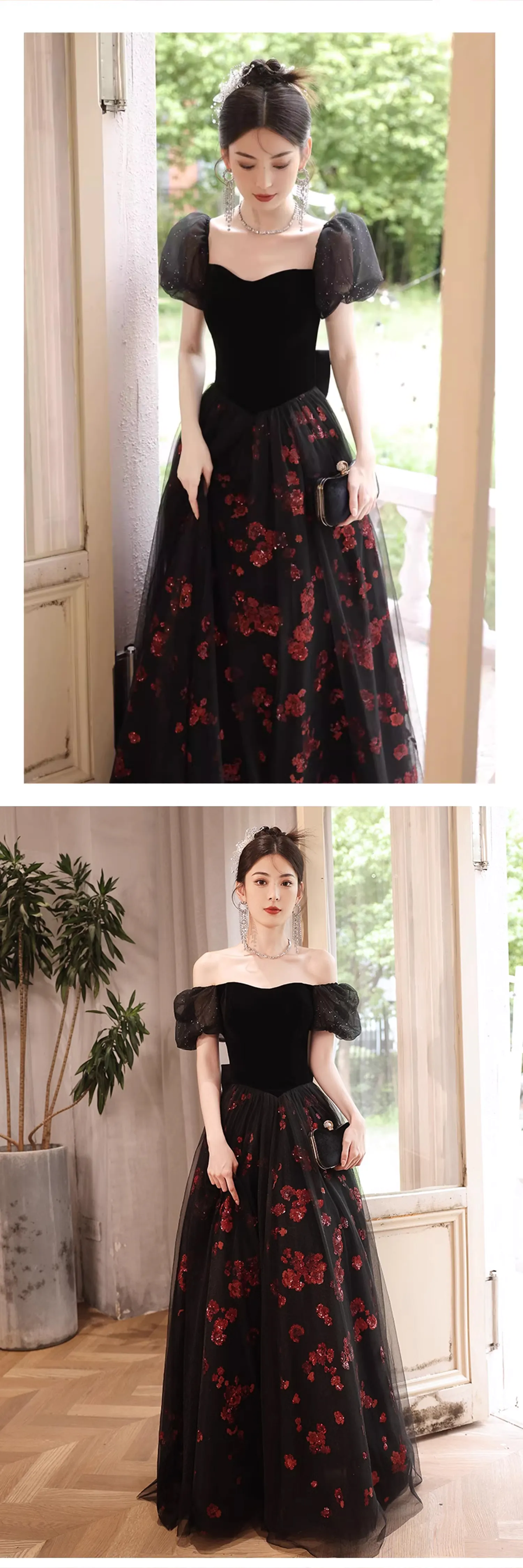 Chic-Square-Neck-Black-Evening-Gown-Formal-Party-Dress-with-Sleeves15
