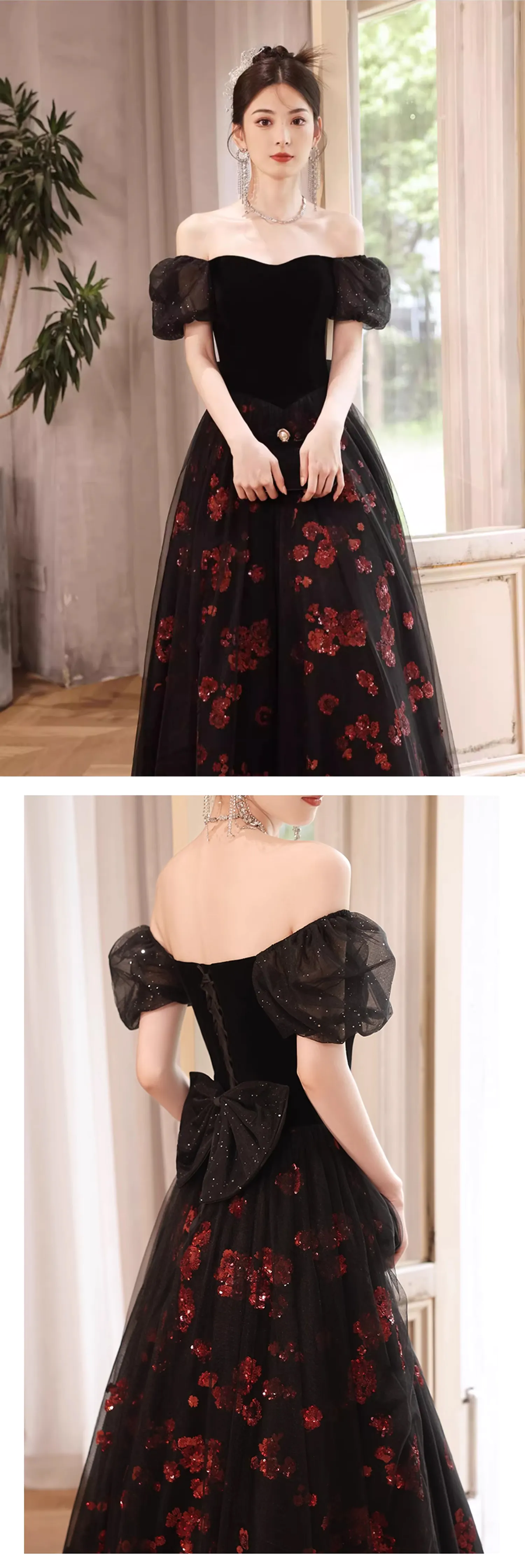 Chic-Square-Neck-Black-Evening-Gown-Formal-Party-Dress-with-Sleeves16