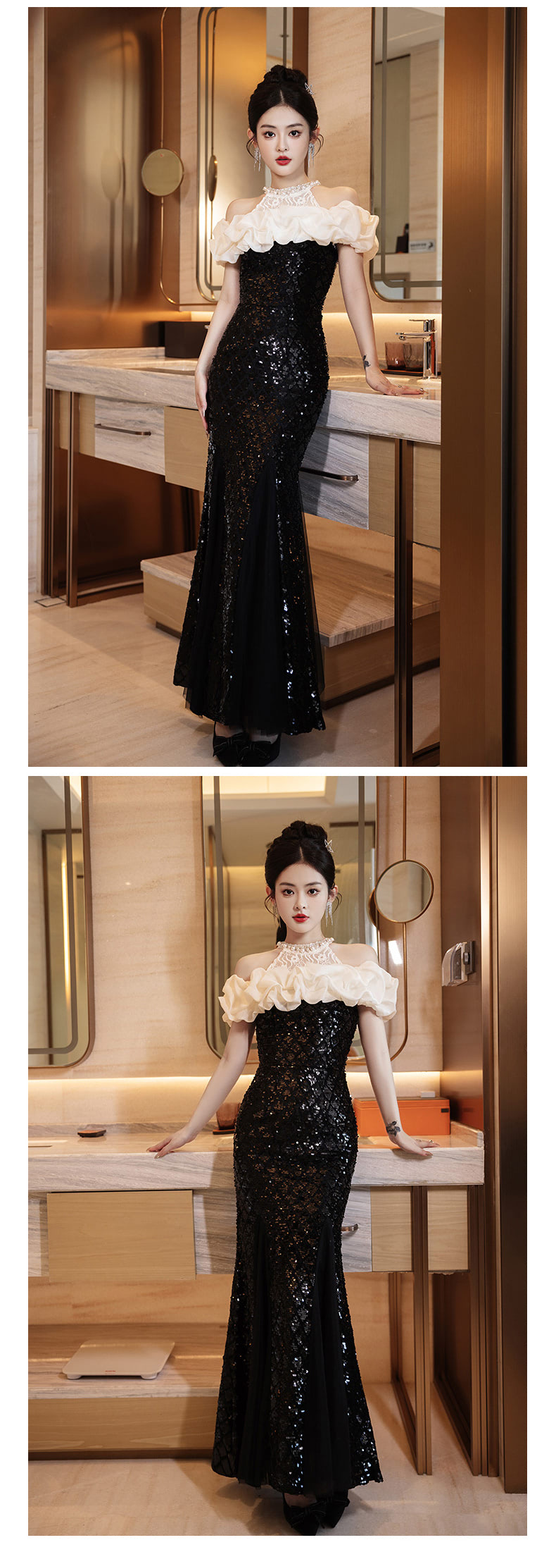 Classy-Black-Sequin-Ruffle-Off-Shoulder-Lace-Halter-Neck-Mermaid-Formal-Dress14