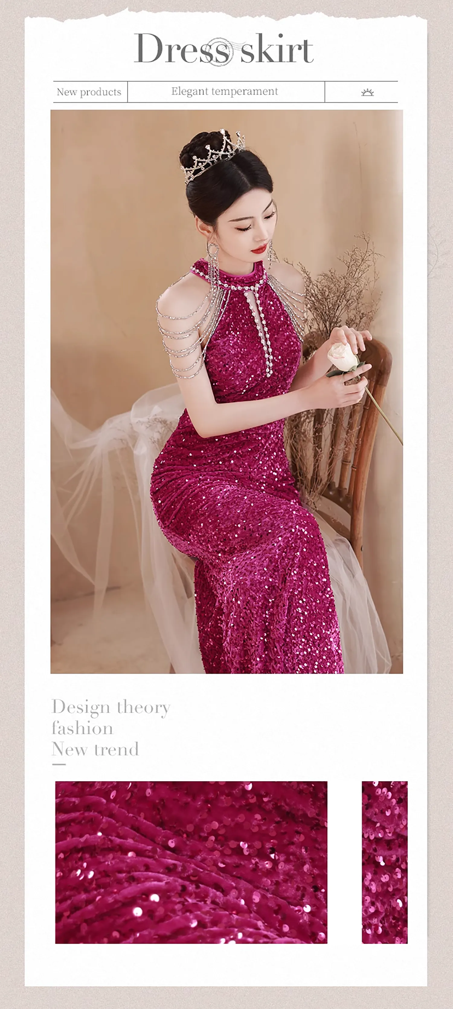 Elegant-Hot-Pink-Sparkly-Halter-Tassel-Mermaid-Evening-Dress-Ball-Gown07