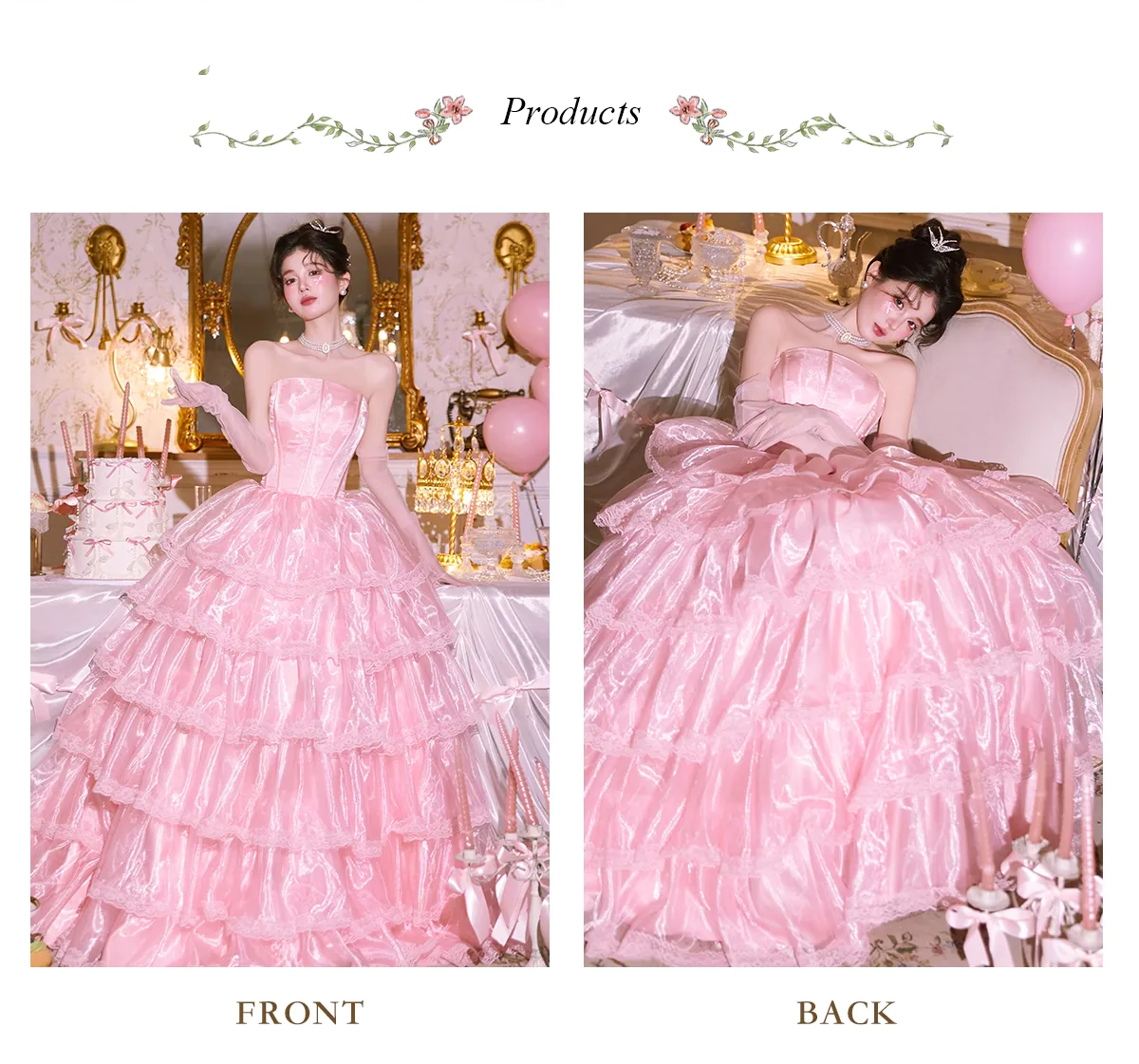Fairy-Princess-Vintage-Strapless-Pink-Lace-Ruffle-Tiered-Prom-Party-Dress08