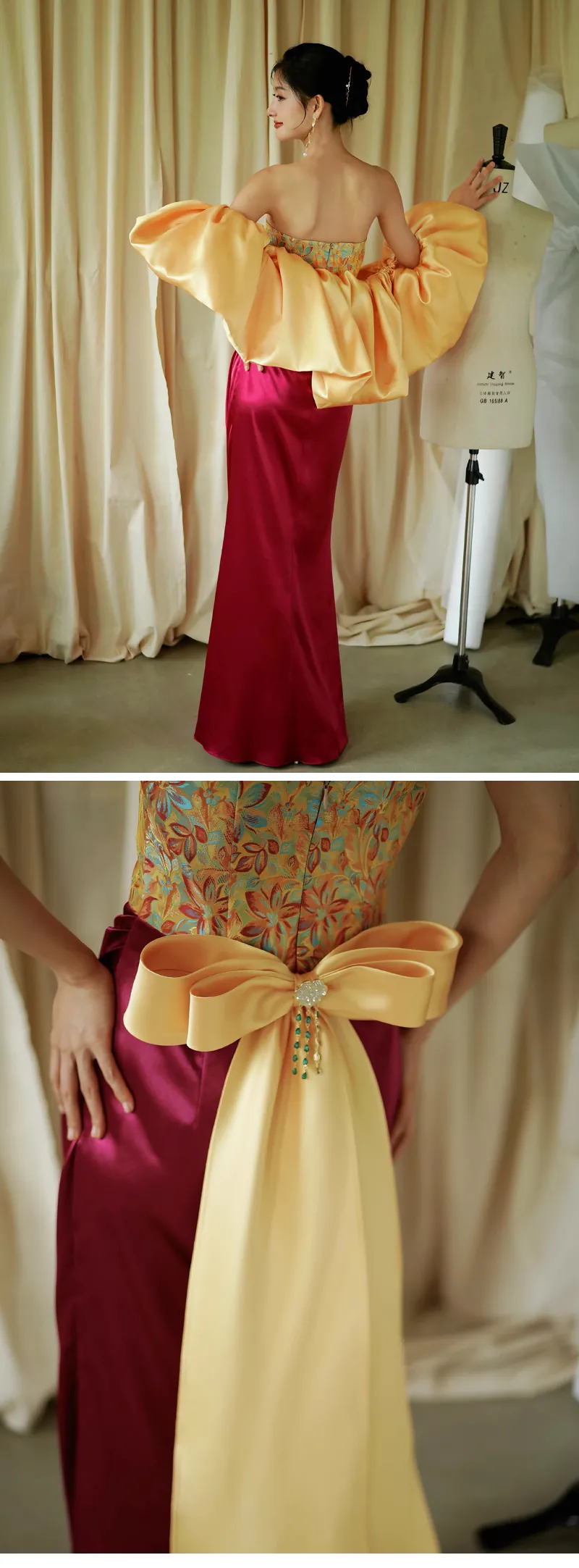 Floral-Jacquard-Strapless-Prom-Formal-Dress-with-Detachable-Bow-Train09