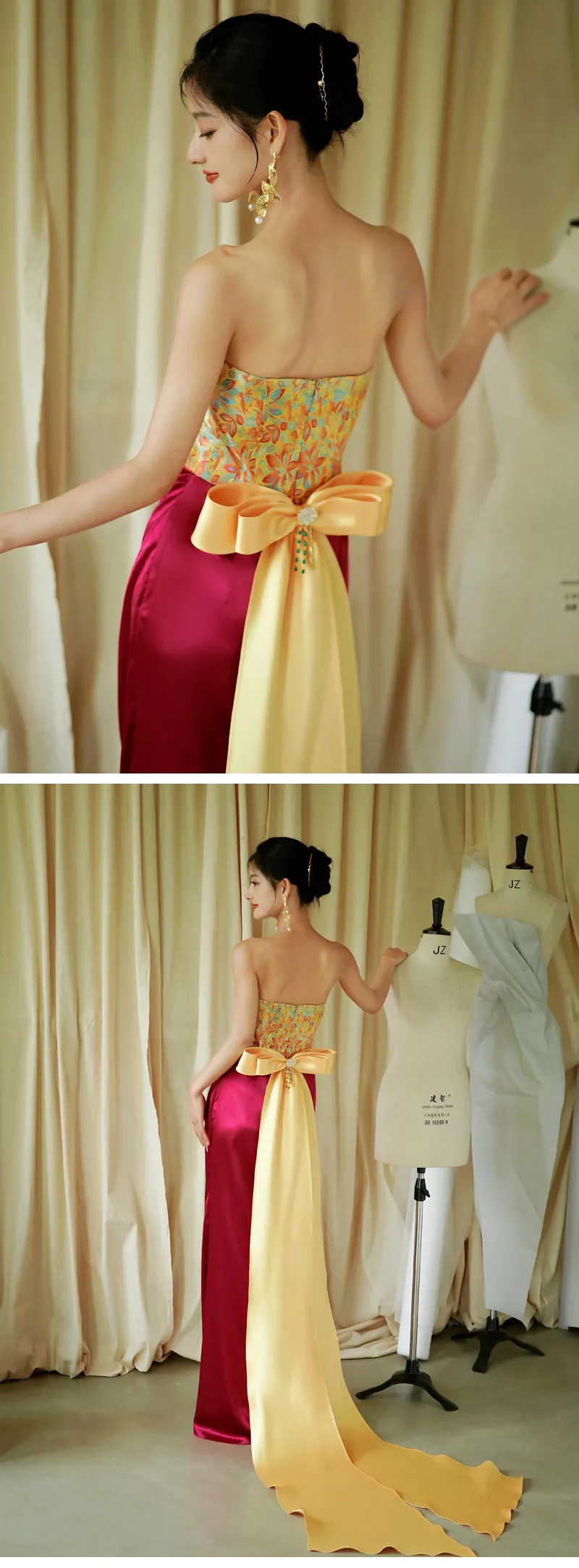 Floral-Jacquard-Strapless-Prom-Formal-Dress-with-Detachable-Bow-Train10