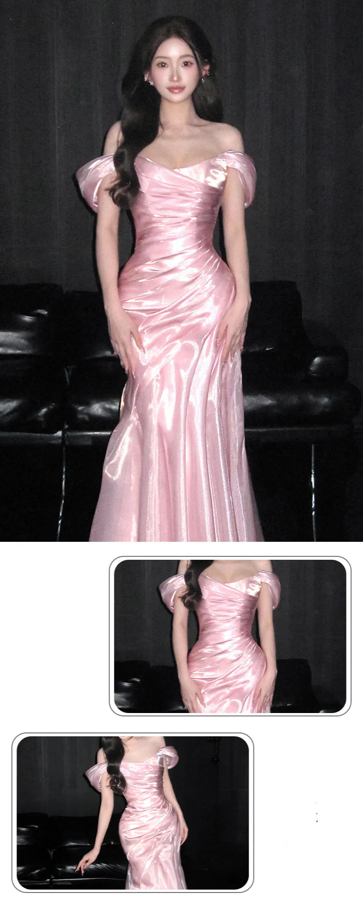 Glamorous-Pink-Off-Shoulder-Glossy-Organza-Mermaid-Evening-Gown06
