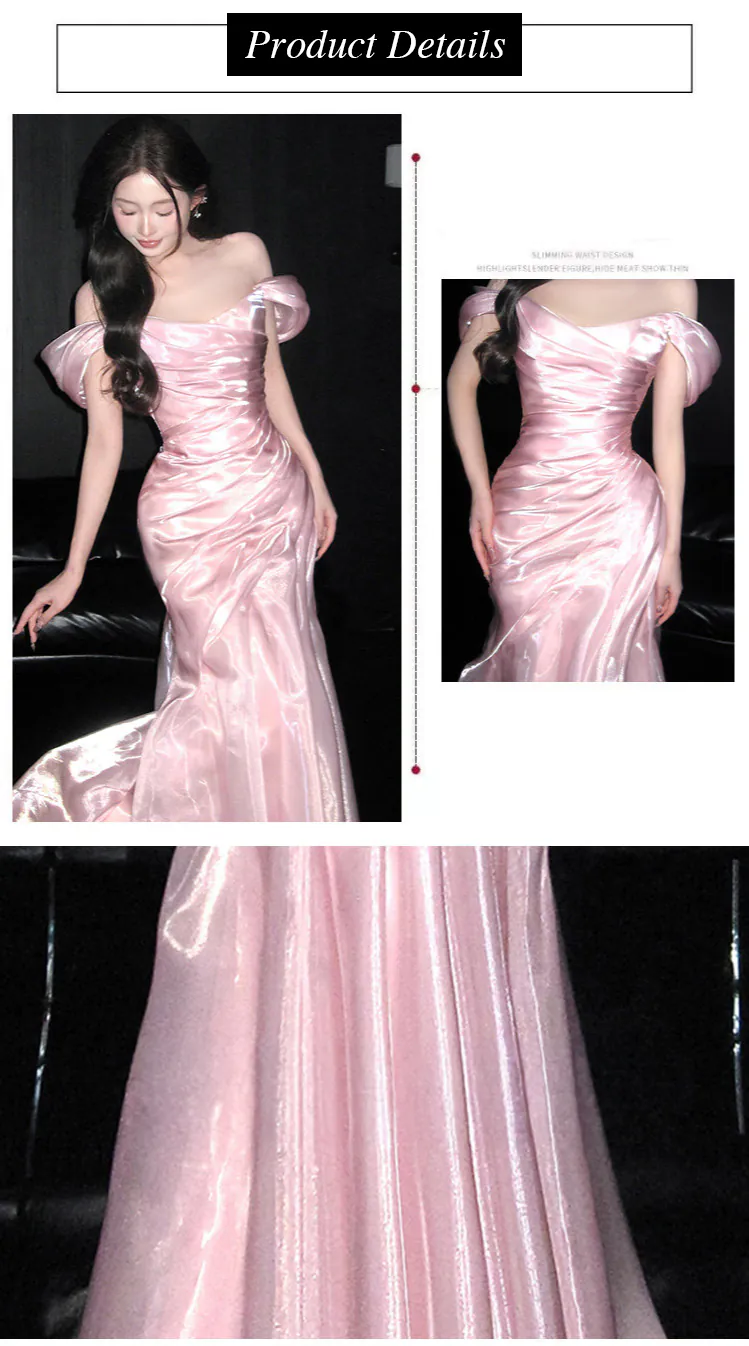 Glamorous-Pink-Off-Shoulder-Glossy-Organza-Mermaid-Evening-Gown08