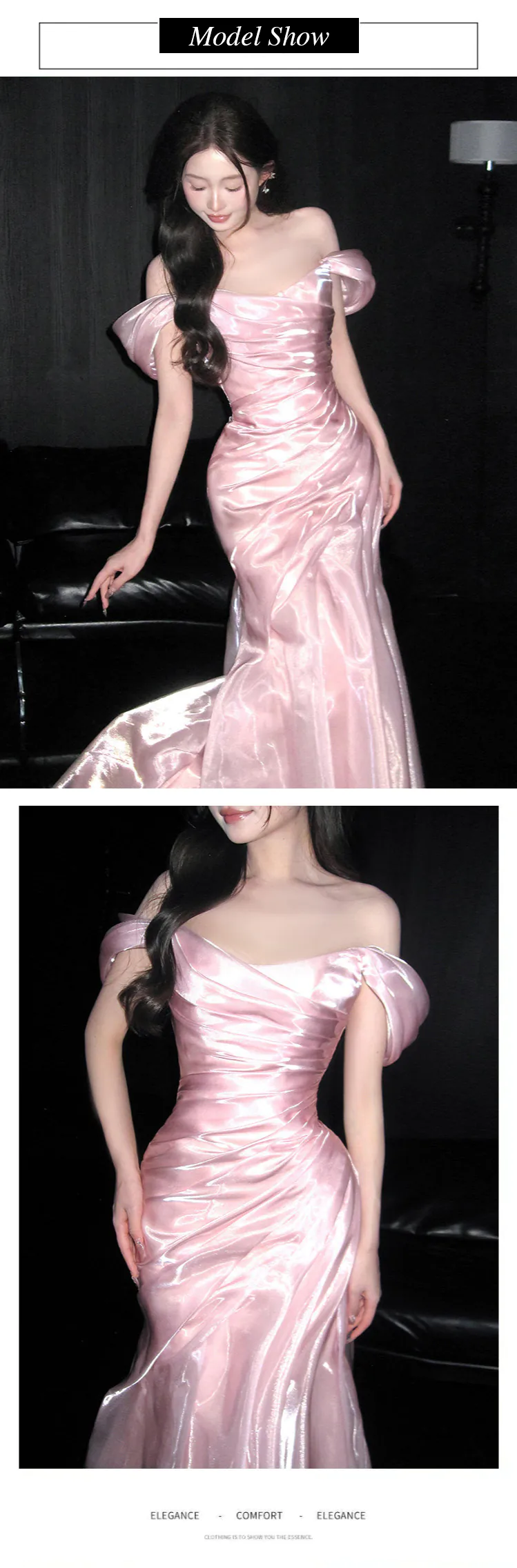 Glamorous-Pink-Off-Shoulder-Glossy-Organza-Mermaid-Evening-Gown09